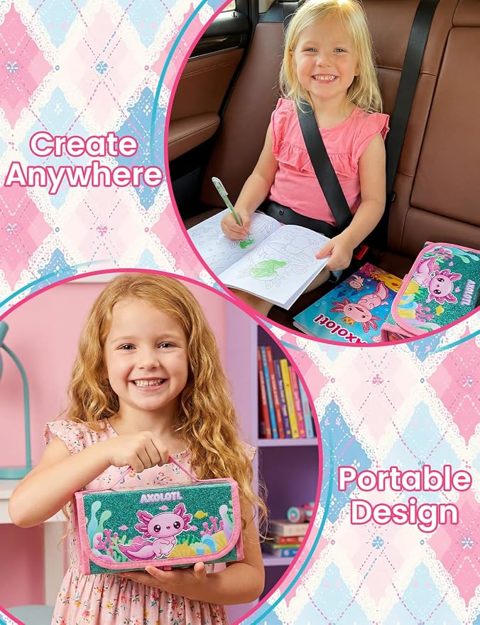 129 PCS Washable Markers Set for Kids 4-8, Axolotl Art Supplies for Kids
