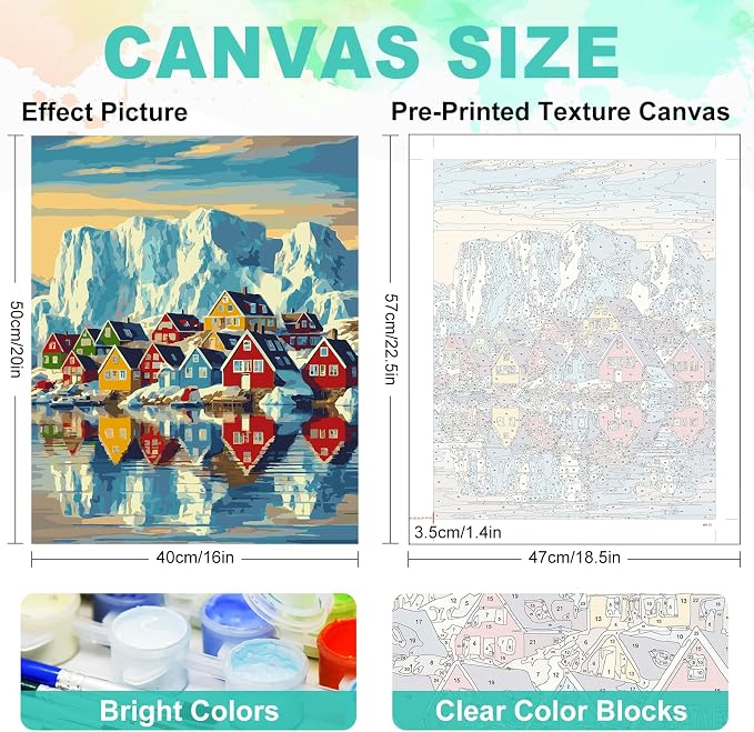 Paint by Numbers Kit for Adults, Colorful Village Painting, 16 x 20 Inch | DIY Adult Paint by Number Kit on Canvas for Beginners, without Frame, Coastal Wall Decor, Stress Relief Craft Gift