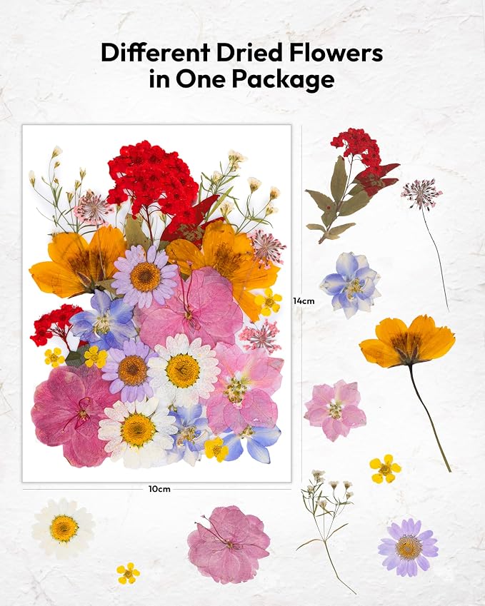Dried Flowers, Resiners 100Pcs Pressed Flowers for Craft Real Natural Dried Flowers Dry Leaves Kit for DIY Making Crafts Resin Soap Candle Scrapbook Supplies Card Making Jewelry