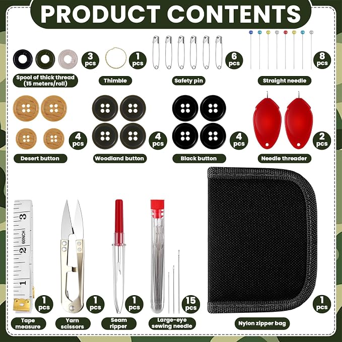 Suncalla 1 Pack Military Survival Sewing Kit Travel Emergency,Black