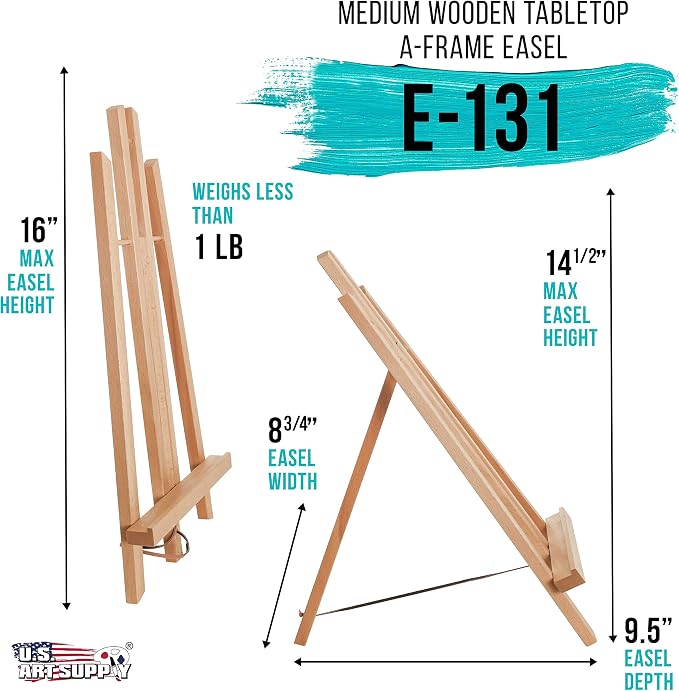 U.S. Art Supply 14" Medium Tabletop Display Easel - Beechwood, Pack of 1 | Artist Wooden A-Frame Display Stand, Easel for Painting, Canvas Stand, Classrooms Events Photo Picture Sign Holder