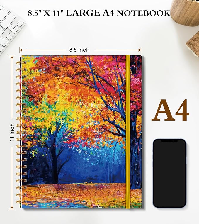 Spiral Notebook Journal 8.5” x 11”, A4 Large Notebooks for Women Men, College Ruled Lined Journal, 100 GSM Paper, Hardcover Spiral Bound Journals for Work School Note Taking Business, Autumn Woods