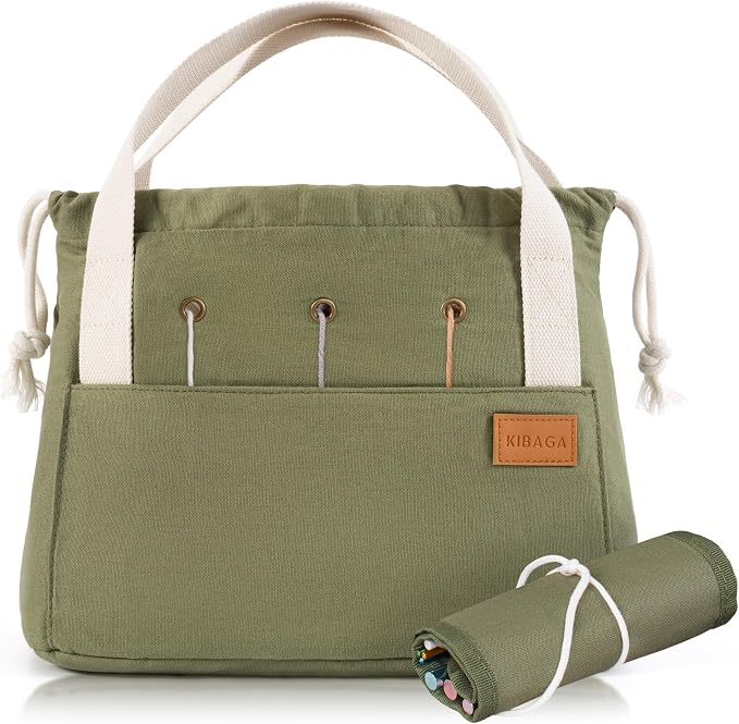 Stylish Crochet Bag Organizer for Yarn - Durable Canvas with 8 Pockets