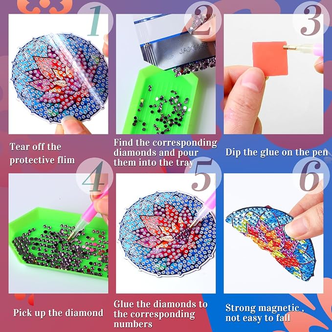Zonon 12 Pcs Diamond Art Magnets Lotus Mandala Painting Kit Fridge Decor | DIY Diamond Painting Magnetic Stickers, Arts Crafts Kit for Adults, Refrigerator Home Decoration, Colorful Mandala