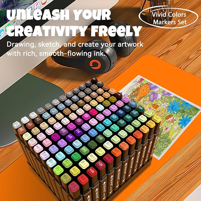 colpart 204 Colors Alcohol Markers Set Dual Tip Art Marker Pens with Pen Holder and Carry Bag for Adult Coloring Painting Supplies Perfect for Painting, Coloring, Sketching and Drawing