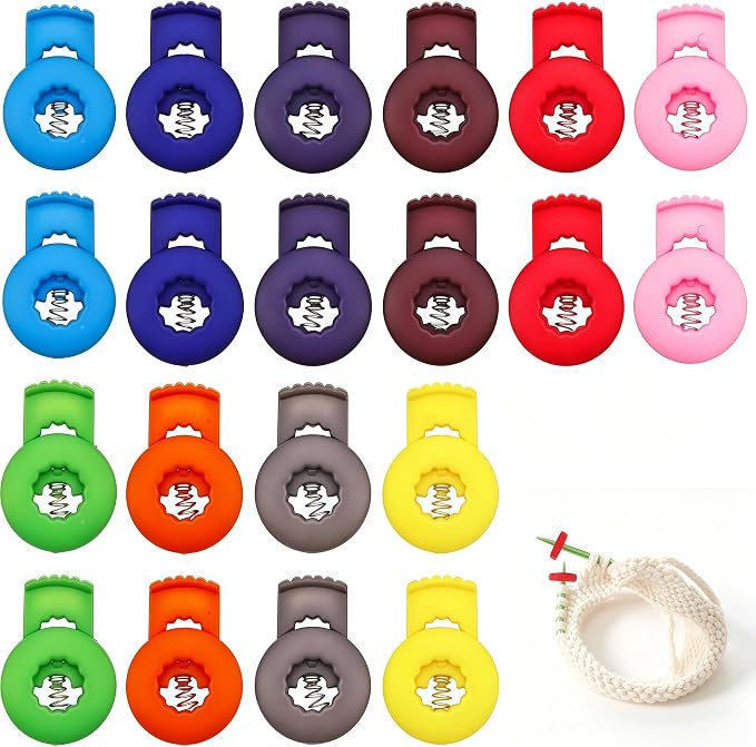 20PCS Knitting Needle Stoppers, Plastic Cord Locks for Drawstrings, Spring Needle Stopper Knitting Accessories, Single Hole Spring Toggle Stopper Knitting Accessories