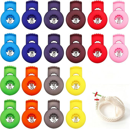 20PCS Knitting Needle Stoppers, Plastic Cord Locks for Drawstrings, Spring Needle Stopper Knitting Accessories, Single Hole Spring Toggle Stopper Knitting Accessories