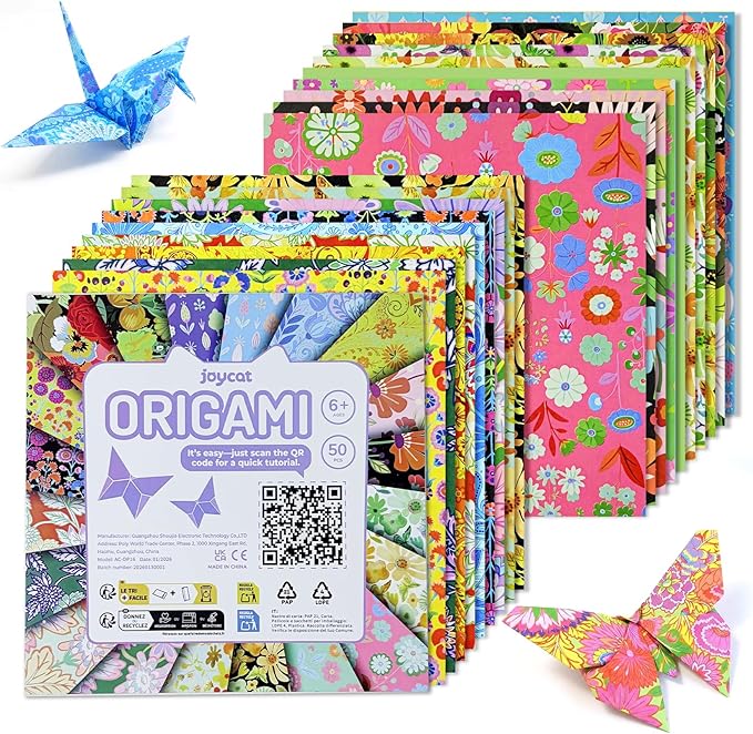 JoyCat Floral Botanical Patterned Origami Paper, 50 Sheets, 6x6 Inch | Double-sided vintage flowers and botanical designs suit origami bouquets, scrapbooking, card making and nature crafts.