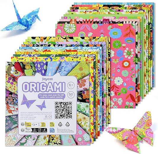 JoyCat Floral Botanical Patterned Origami Paper, 50 Sheets, 6x6 Inch | Double-sided vintage flowers and botanical designs suit origami bouquets, scrapbooking, card making and nature crafts.