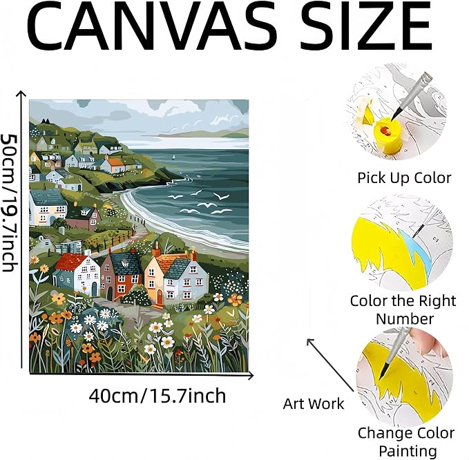 DOTSTART Paint by Numbers Kit for Adults Beginner,Peaceful Island by The Sea Adult Paint by Number Kits on Canvas,Painting by Numbers Easy Oil Painting,for Home Wall Decor15.7X19.7 Inch