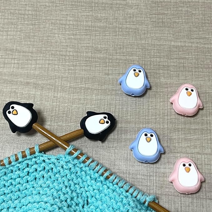 SPANSEE 6 PCS Penguin Knitting Needle Point Protectors, Knitting Needle End Caps, Stitch Stoppers for Knitting Needles, Knitting Accessories fit Size 2.5-13 (3mm-9mm) Needles