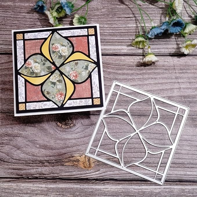 Lapoo Geometric Cutting Die for Scrapbooking - Durable, Metal Cutting Die for DIY Scrapbook Photo Album Decorative Paper Card, Card Making Supplies (Boundary Line Border 4.7 x 4.7 in)