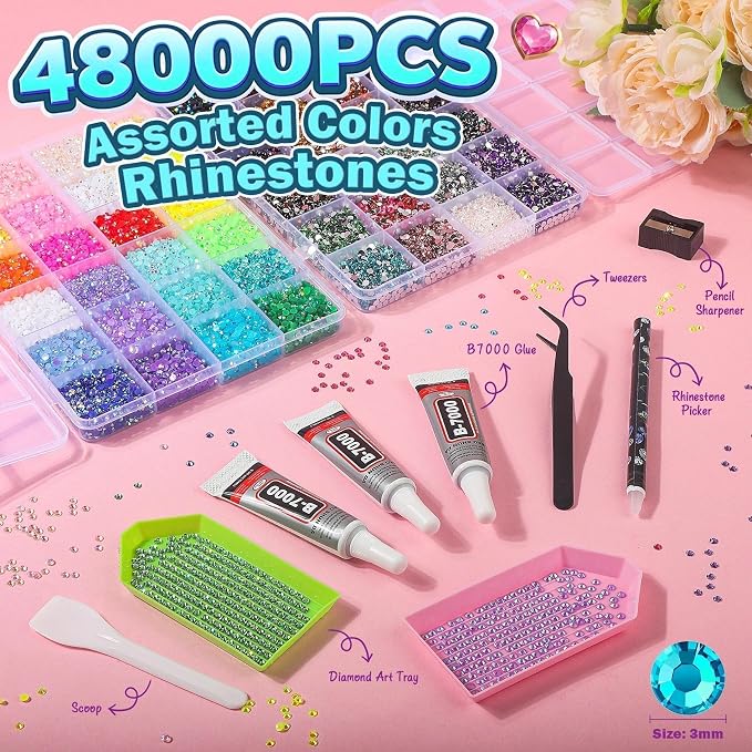 48 Colors 48000 PCS Resin Jelly Rhinestones Bedazzling Kit for DIY Crafts