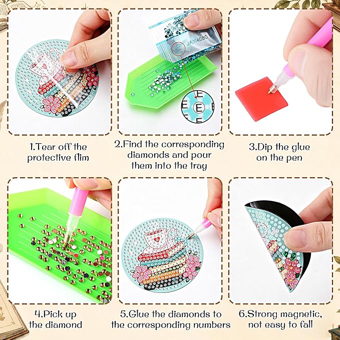 Zonon 12 Pcs Patriotic Diamond Art Kits Magnet,Book Diamond Fridge Magnets | Diamond Painting Stickers, Sparkling Book Designs, Book Lover Magnetic Stickers,Gifts, for Refrigera tor Home Kitchen Decor