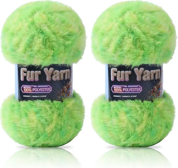 Faux Fur Yarn Soft Fluffy for Crocheting - 2 Skeins(Each 3.5oz/100g, 71yd/65m) - Chunky & Fluffy Yarn for Crochet Amigurumi, Blankets, Hand Knitting, Scarves &Crafts (2, Colorful Green)