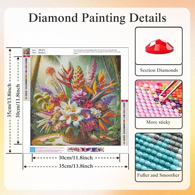 CHWGLFGG 5D Flower Diamond Art Kits for Adults Beginners 13.7X 13.7 Inch | Tropical of Paradise Floral Diamond Painting Kit DIY Full Round Drill Paint by Diamonds Dot Gem Art for Adult Home Wall Decor