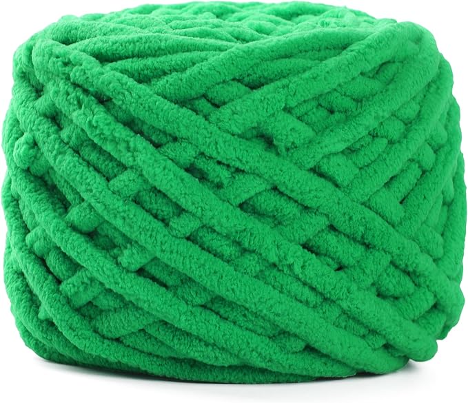 Plush Chenille Chunky Yarn for Crocheting 100g(54.6yd) - Bulky Thick Fluffy Yarn for Knitting- Soft Velvet for Baby, Blanket Knitting Blanket Yarns- Amigurumi Yarns (1- Grass Green)