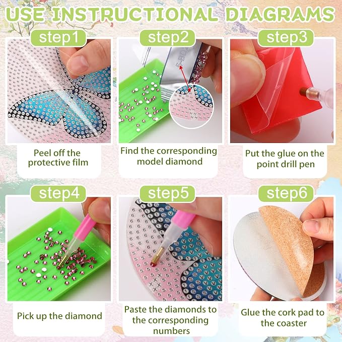 UPINS 8Pcs Butterfly Diamond Art Painting Coasters for Drinks | DIY Life Coaster Diamond Art Kits ,for Adults Kids Beginners Diamond Art Craft Supplies