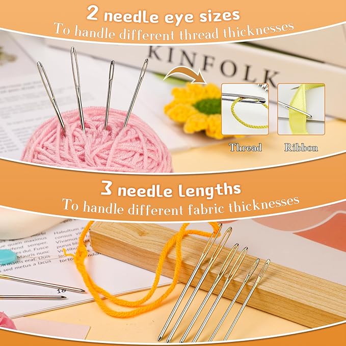 TLKKUE 12 Pcs/3 Sizes Large-Eye Blunt Needles, Steel Yarn Needle with Needle Threader, Tapestry Needle for Sewing Crochet Knitting Embroidery (Silver 2.08in/2.36in/2.76in) (Pack of 2)