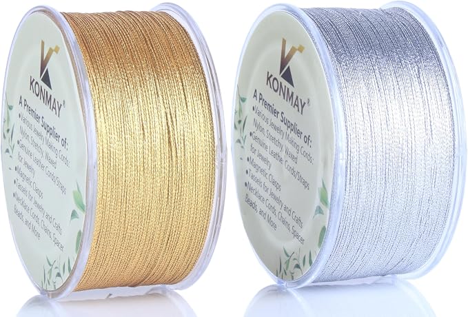 KONMAY 0.2mm Tinsel Golden and Silver Embroidery Thread with Case, 632 Yards Metallic Twine Strings for Jewelry Making, Crafting, Decoration, Gift Wrapping, Christmas Ornaments Hanging