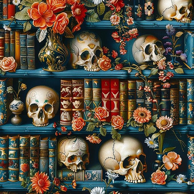 GEEHEIY Paint by Numbers Kit for Adults, Skull Bookself, 16 x 16 Inch | DIY Adult Paint by Number Kit on Canvas for Beginners, without Frame, Gothic Library Wall Decor, Stress Relief Craft Gift