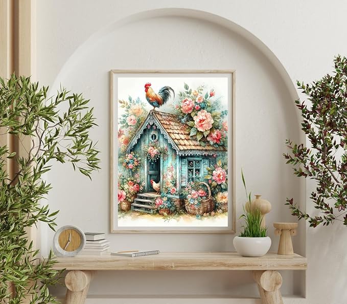 Accompany Wind Chicken Coop Diamond Art Kits for Adults, 5D Diamond Painting Kits for Beginners,DIY Round Full Drill Diamonds Gem Art Crafts for Home Wall Decor Gifts 12x16 Inch