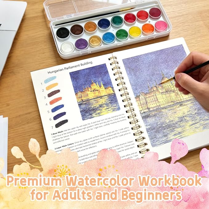 Watercolor Workbook, 16 Colors Watercolor Books Paint Set for Adults Teens