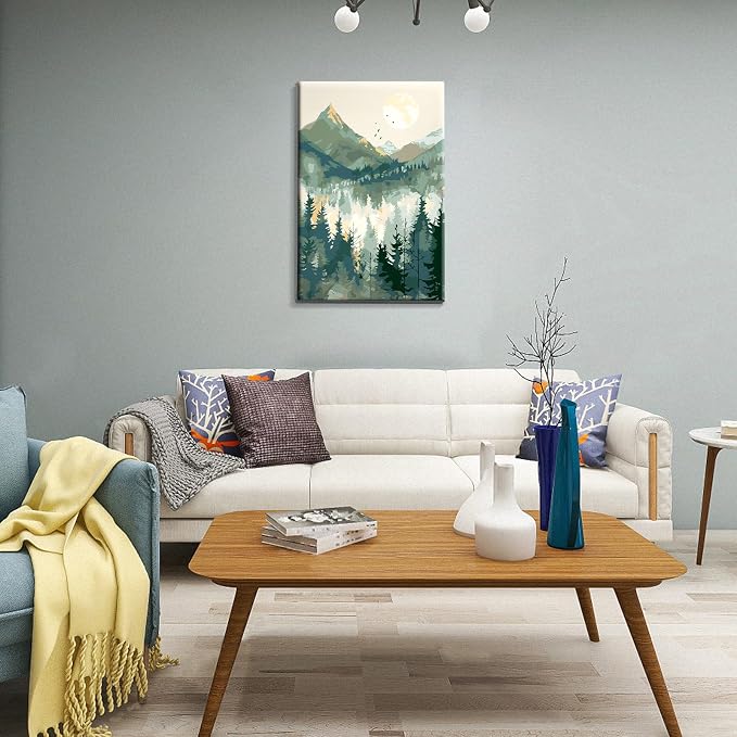 JOOZ Mountain Paint by Number for Adults, Paint by Numbers Kit for Adults with Frame, DIY Mountain Landscape Paint by Number Kits Framed Canvas, Oil Painting Kit for Home Wall Decor 8 x 12 Inch