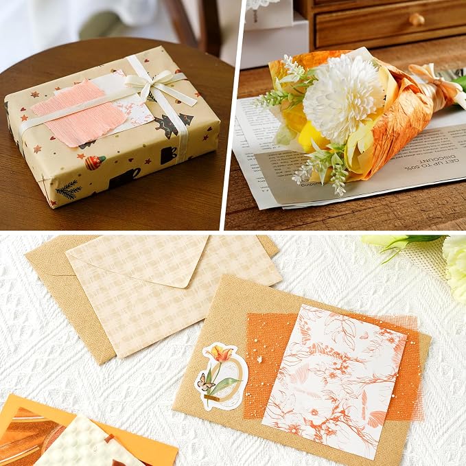 50 Sheets Orange Scrapbook Paper Textured Mesh Fabric Assorted