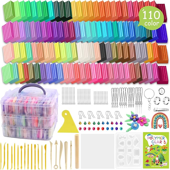 PeacePeo Polymer Clay Kit 215 Pcs Oven Bake Clay 110 Colors | Modeling Baking Clay, Non-Sticky, Non-Toxic, Sculpting Tools, Soft and Easy to Shape for Kids, Adults, Beginners DIY Crafts