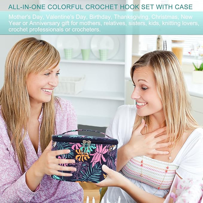 Aeelike Crochet Kit for Beginners Adults, Navy Leaves | Full Crochet Starter Set with Yarn, Ergonomic Crochet Hooks 2.0-6.0 mm, Lace Crochet Hooks, Portable Crochet Set with Case