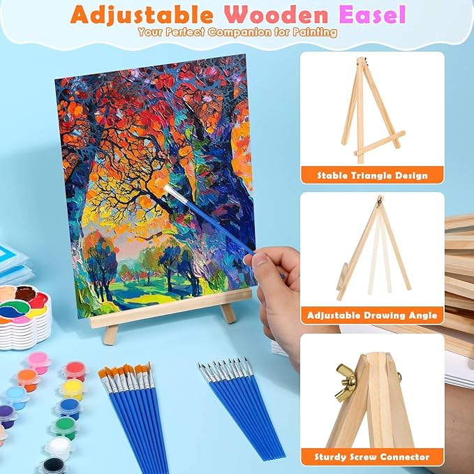 10 Pack Sip and Paint Kit for Adults Girls Night, Canvas Painting Kit | 8x10 Inch Art Canvas and Easel Set, Mini Acrylic Paint, Brushes, Aprons Paint Party Supplies, Couples Painting Kit Date Night