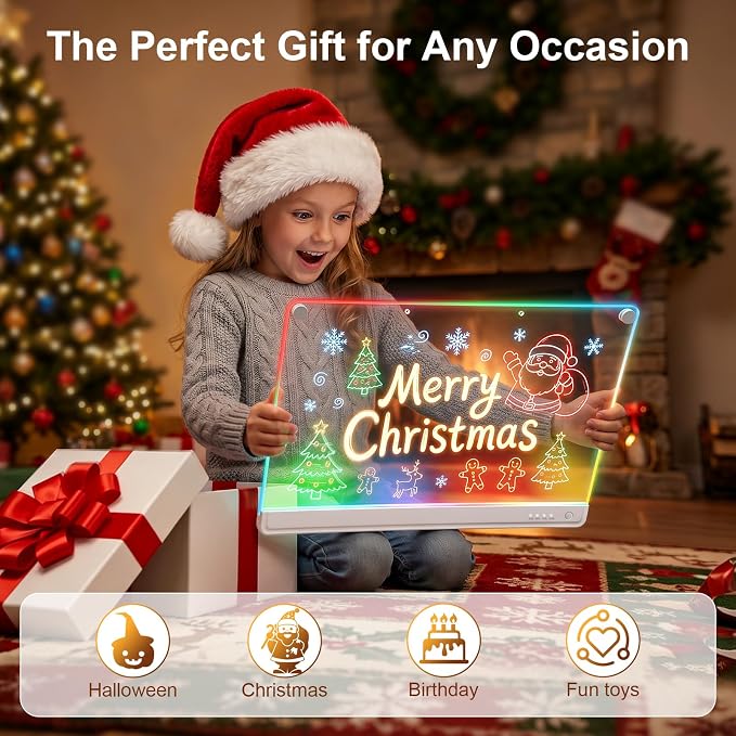 19.7-Inch Rechargeable Doodle Glow LED Note Board,15-Color Light Effects,Neon Light Up Drawing Tablet Up Drawing Pad Dry Erase with Built-in Stand,Gift Toy for Kids/Girls/Teens,7 Markers Tracing Book