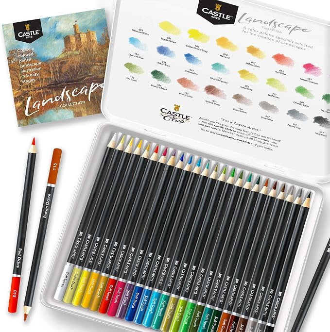 Castle Art Supplies 24 Colored Pencil Set - Landscapes Themed Palette