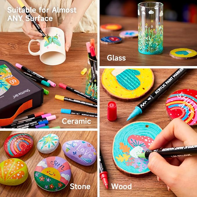 Shuttle Art 60 Colors Brush & Fine Tip Acrylic Paint Markers