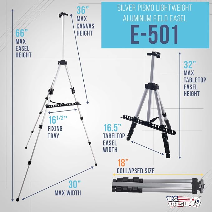 U.S. Art Supply 66" Silver Metal Tripod Easel Display