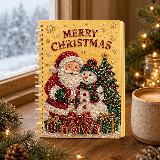 100 Pages DIY Christmas Pearl Diamond Art Painting Notebook，Style H