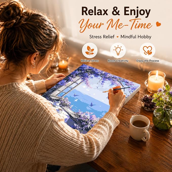 AUKELHJ Paint by Numbers Kit for Adults Beginner, Window View, 16x20 Inch | Paint by Number for Adults, Beginner Friendly, High-Definition Color Canvas, Stress Relief, Home Decor, Gifts, Unframed