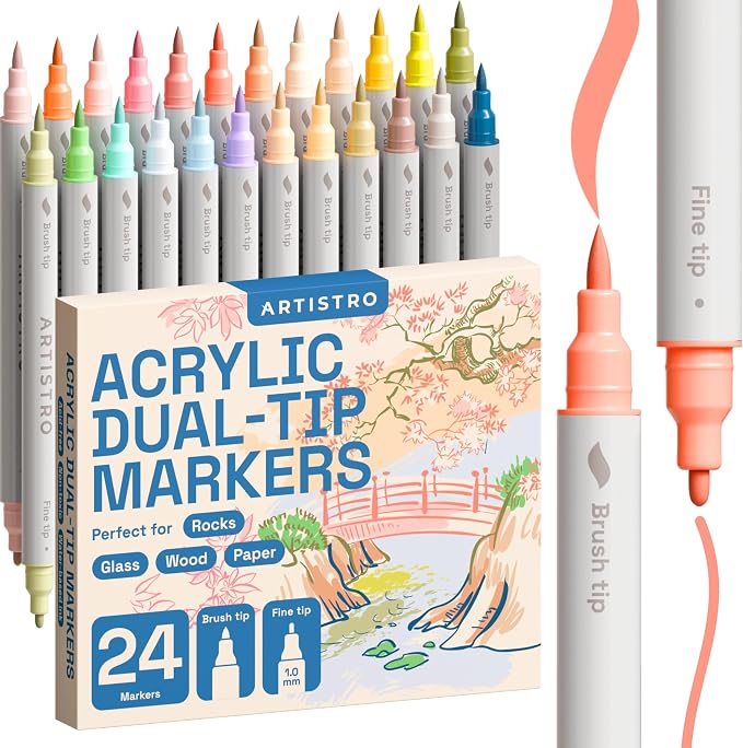 ARTISTRO 24 Pastel Dual-Tip Acrylic Paint Marker Pens for Drawing | For Fabric, Rock, Glass, Wood, & Molds, Arts & Crafts Gift for Adults, Teens, & Kids, Classroom Must Haves & School Supplies