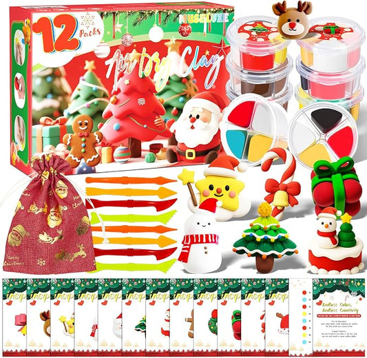 MuseLuxe Air Dry Clay - 12 Boxes Christmas Modeling Clay Kit | 8 Sculpting Tools,Safe & Non-Toxic,DIY Magic Gifts Toys for Boys,Girls,Kids