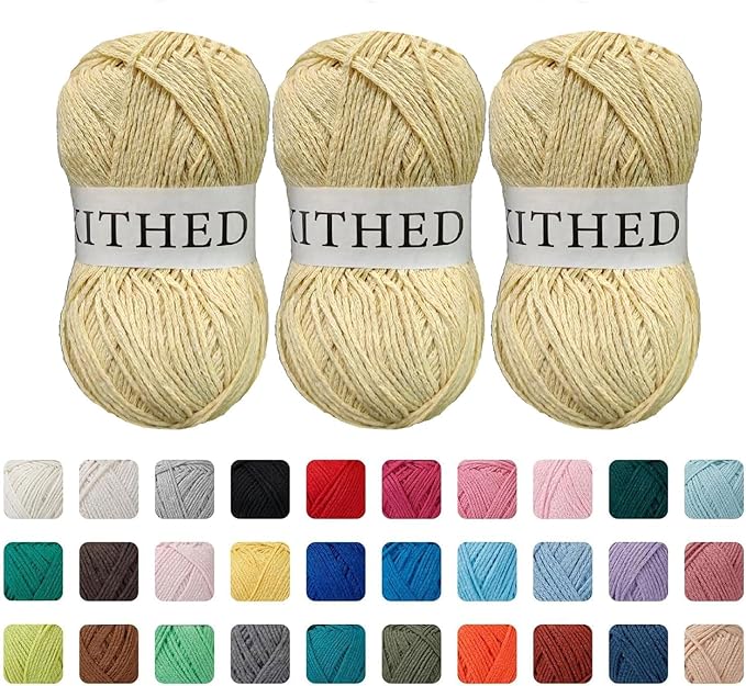 Cotton Yarn，10.5oz，526yard，3 Pack ，Soft Yarn for Crocheting and Knitting (21 Butter Yellow)