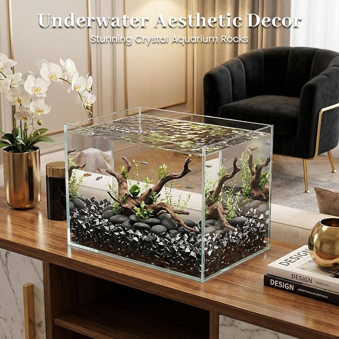 DOMESTAR Black Fake Ice Rocks, 150 PCS Acrylic Crystal for Vase Fillers