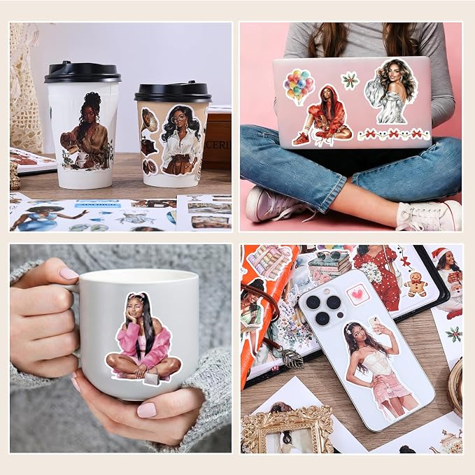Black Girl Sticker Book, 400+ Vintage Scrapbook Stickers for Black Teen Girls & Women, 30 Pages of Waterproof Vinyl Aesthetic Decals Motivational Quotes for Journaling Planner, Scrapbooking, Laptop