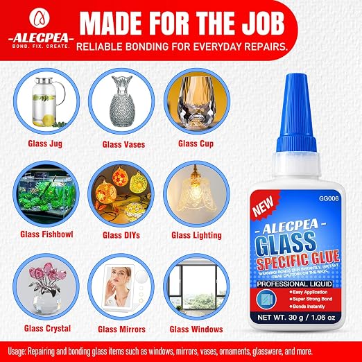 ALECPEA Super Glue for Glass, 2 X 30g Thin Clear Adhesive, 6 Droppers