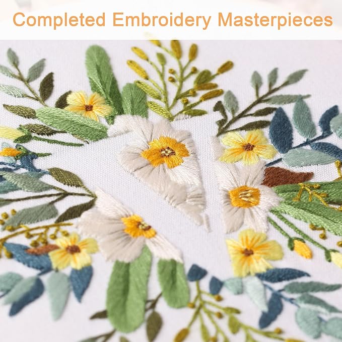 Harimau Letter Pattern V Embroidery Kit for Adult Beginners, Complete Starter Pack with 1 Hoop, Needles, Instruction Guide & Embroidery Stitch Video Tutorials