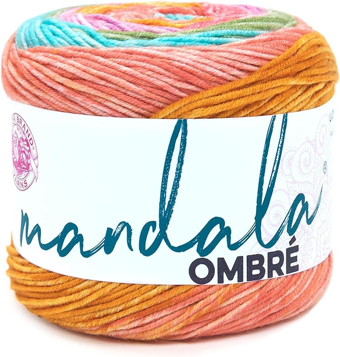 Lion Brand Yarn, Mandala Ombré Yarn, Tranquil, Rainbow Multicolor, 1 Pack | Variegated Yarn for Crochet, Knit, Crafts, Soft, Acrylic Fiber for Blankets, Worsted Weight Sweaters, Colorful Shawls