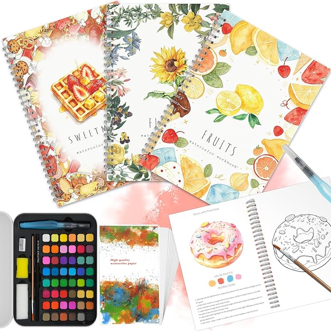 Water Coloring Book for Beginners, 48 Colors Watercolor Paint Set