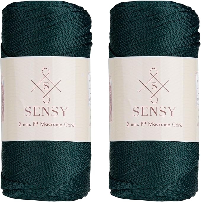 Sensy Premium 2 Pack of 2mm 251 Yards Polyester Rope 100% Polypropylene Cord Macrame Cord 2mm Crochet Bag Cord Macrame Rope Crochet Thread Gift for Knitter (Forest Green)