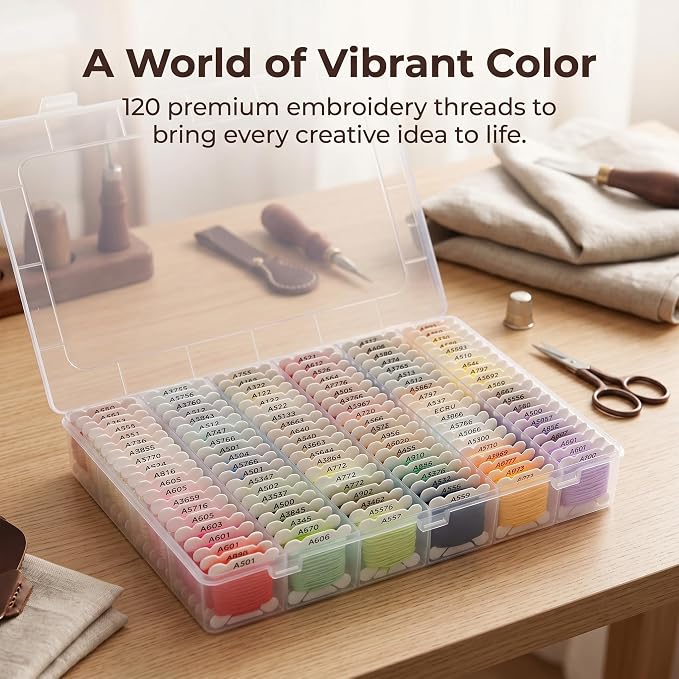 Huacan Embroidery Floss with Storage Box - 120 Colors Stitching Threads Sewing Kits DIY Cross Stitch Threads Set for Adults Beginner (120 Color)