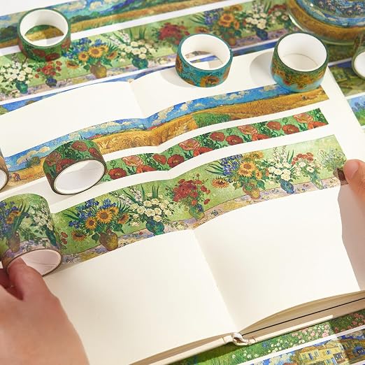 Art Washi Tape Set 22 Rolls, Decorative Masking Tape for Junk Journal, Scrapbooking Supplies, DIY Crafting Supplies